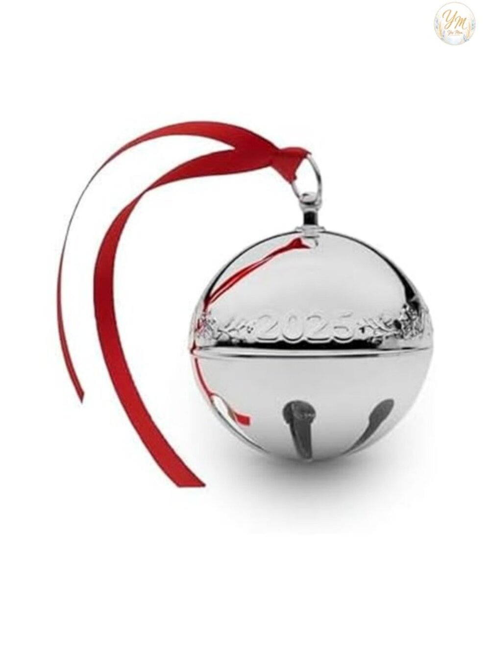 Silver-Plated Sleigh Bell Ornament 2025 55th Edition Cardinals Poinsettias
